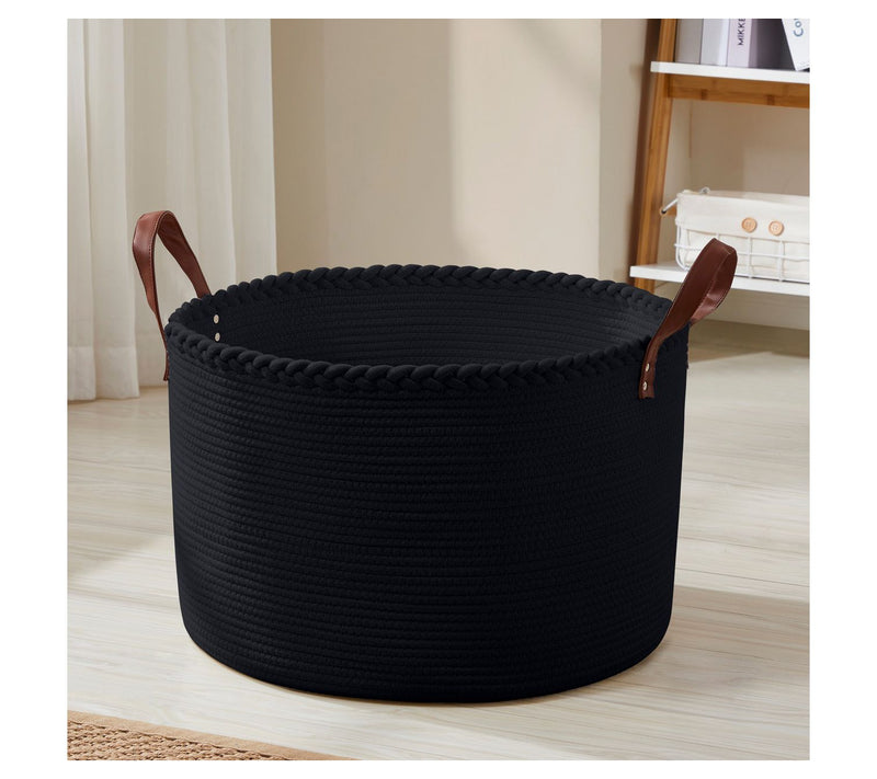 Ornavo Home XL Rope Laundry Storage Basket w/ Leather Handles — View 9