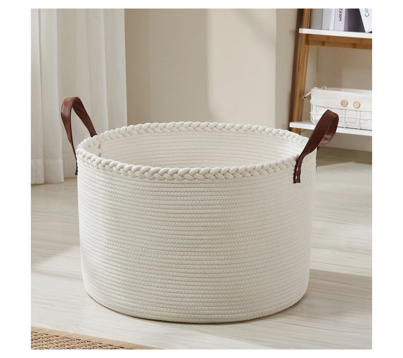 Ornavo Home XL Rope Laundry Storage Basket w/ Leather Handles — View 10