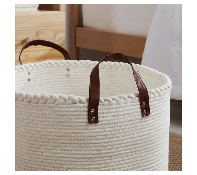 Ornavo Home XL Rope Laundry Storage Basket w/ Leather Handles — View 5