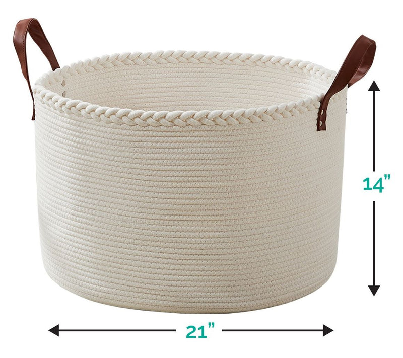 Ornavo Home XL Rope Laundry Storage Basket w/ Leather Handles — View 2