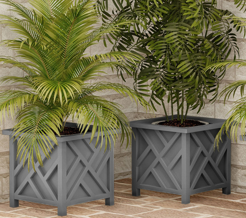 Pure Garden 2 Lattice Design 14.75" Planter Flower Plant Pots — View 2