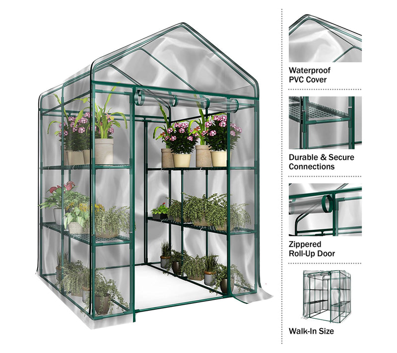 Home-Complete Walk in Greenhouse with 8 Sturdyhelves — View 3
