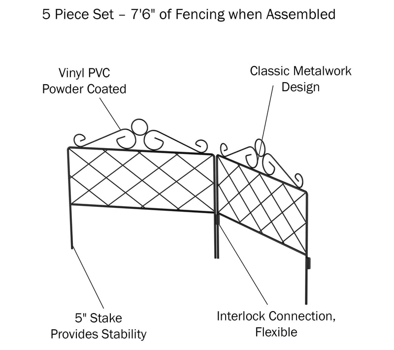Pure Garden Set of 5 Interlocking Decorative Panel Fencing — View 4
