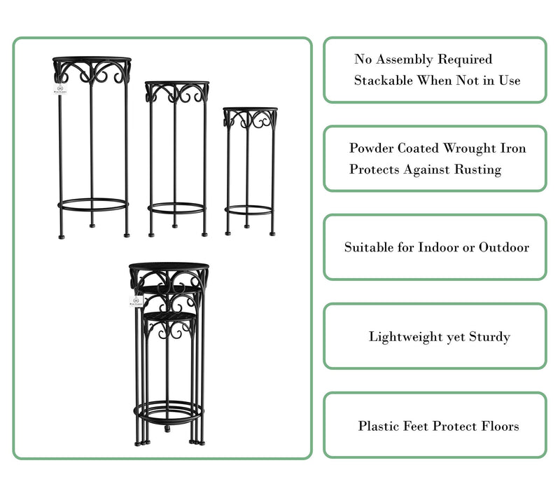 Pure Garden Set of 3 Nesting W rought Iron Pla nt Stands — View 3