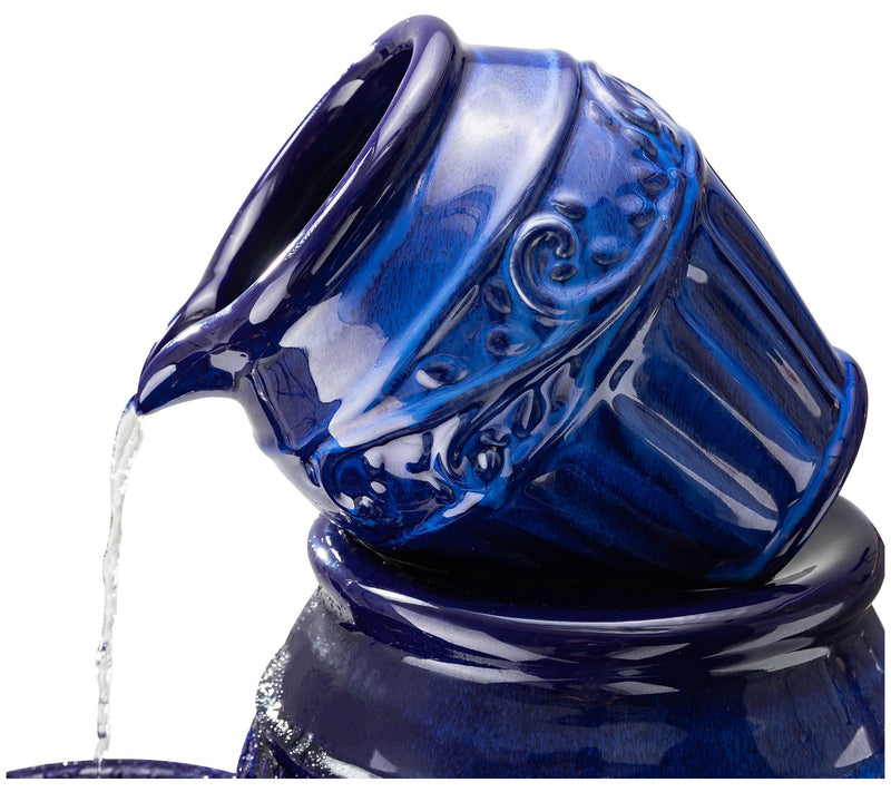 Glitzhome Spilling Urns Cobalt Blue Embossed Pattern Fountain — View 4