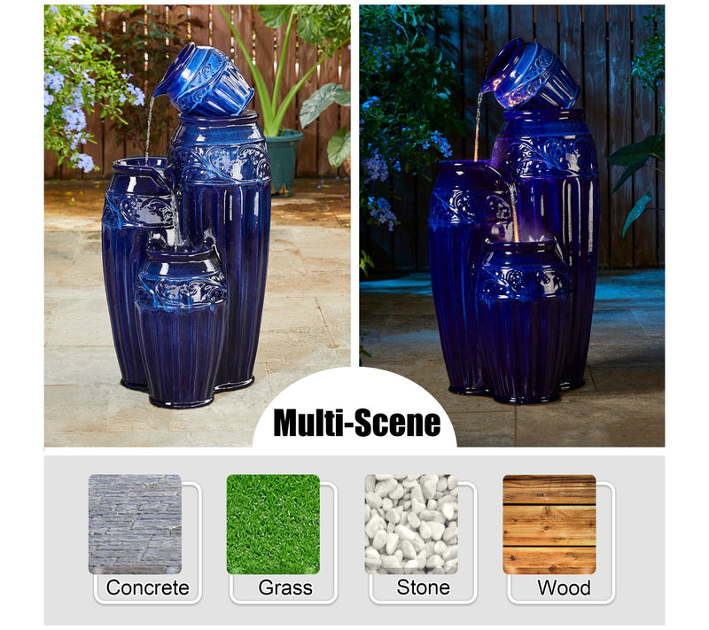 Glitzhome Spilling Urns Cobalt Blue Embossed Pattern Fountain — View 8
