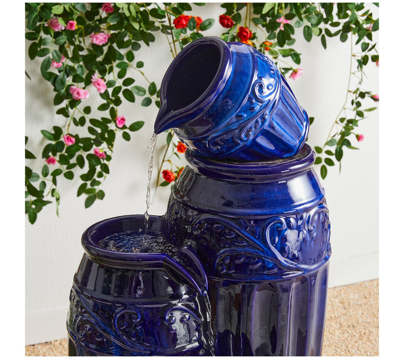 Glitzhome Spilling Urns Cobalt Blue Embossed Pattern Fountain — View 6