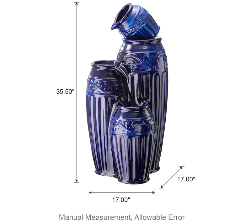 Glitzhome Spilling Urns Cobalt Blue Embossed Pattern Fountain — View 5