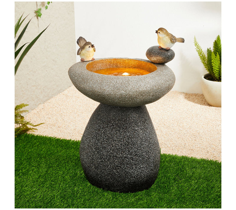 Glitzhome 20'' Zen-Style Faux Stone Texture Birdbath Fountain — View 8
