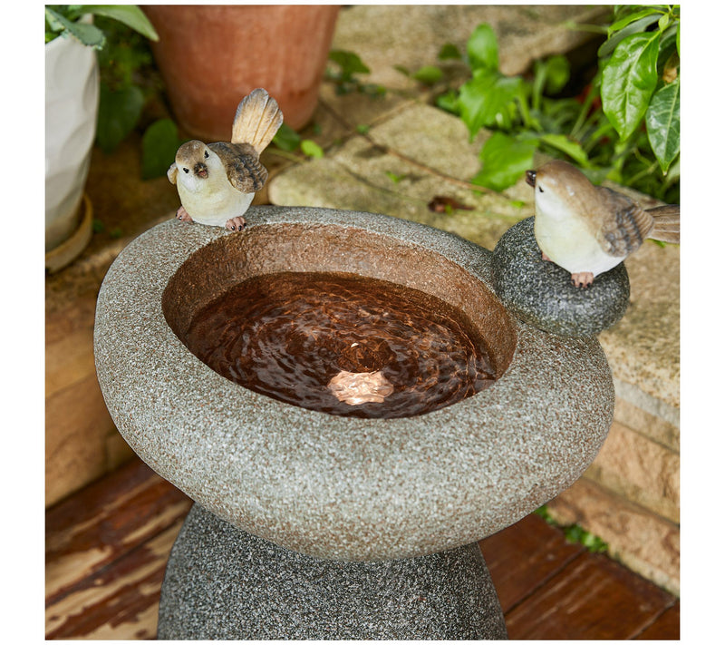 Glitzhome 20'' Zen-Style Faux Stone Texture Birdbath Fountain — View 7