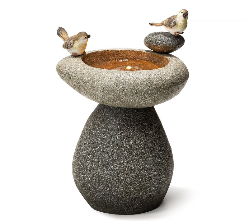 Glitzhome 20'' Zen-Style Faux Stone Texture Birdbath Fountain — View 3