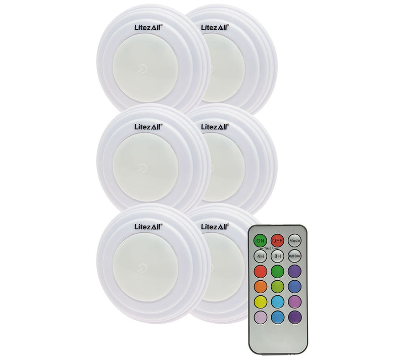 LitezAll Colored Remote Controlled Puck Light 6Pack — Main view
