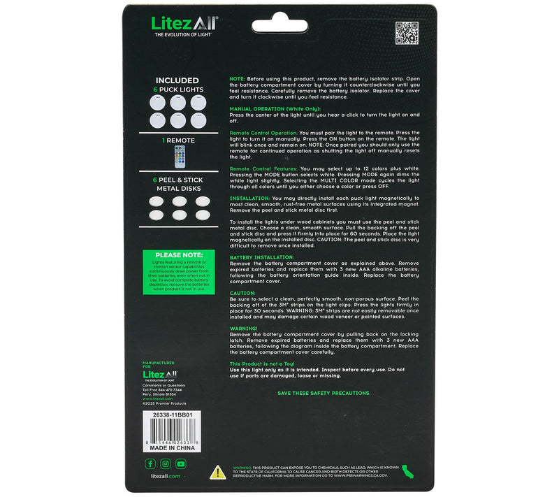LitezAll Colored Remote Controlled Puck Light 6Pack — View 5