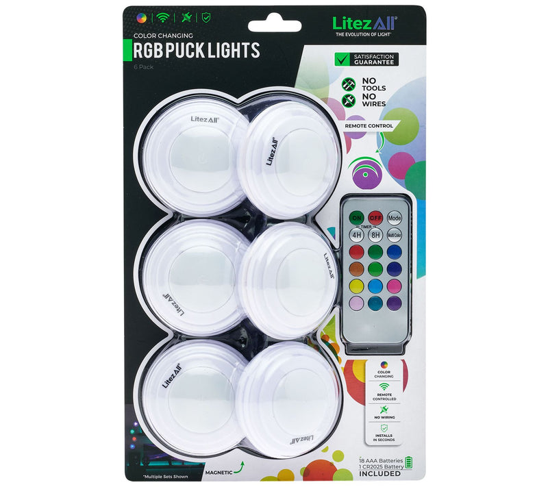 LitezAll Colored Remote Controlled Puck Light 6Pack — View 4