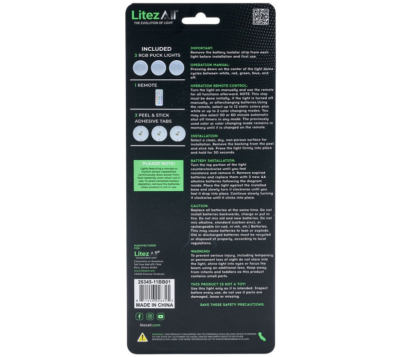 LitezAll Remote Controlled Colored Puck Light 3Pack — View 5