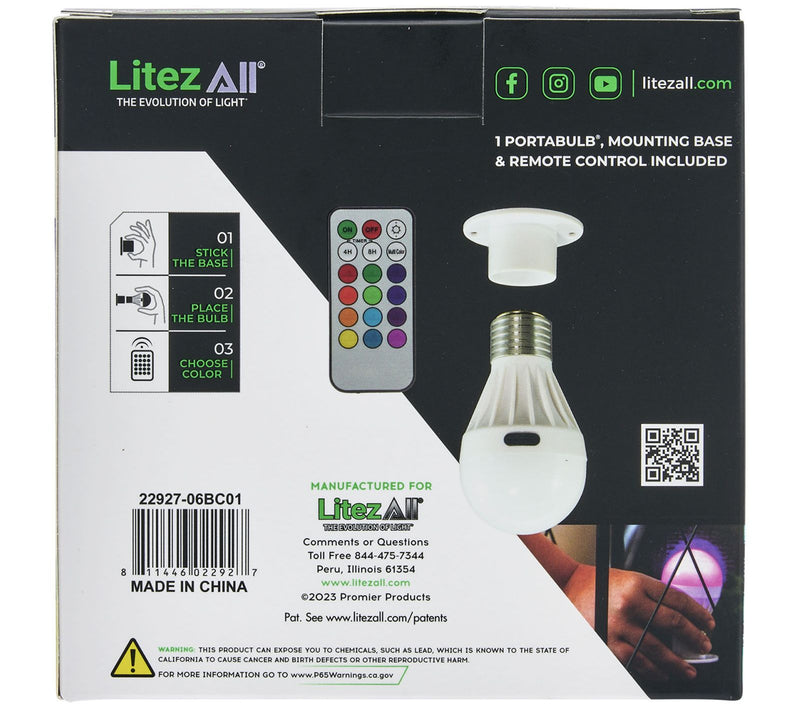 LitezAll Remote Controlled Colored PortaBulb 4ack — View 5
