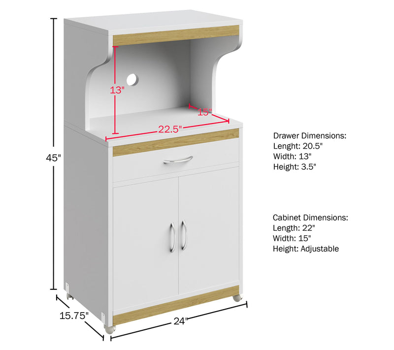 Lavish Home Microwave Stand with Storage Rolling Cabinet — View 3