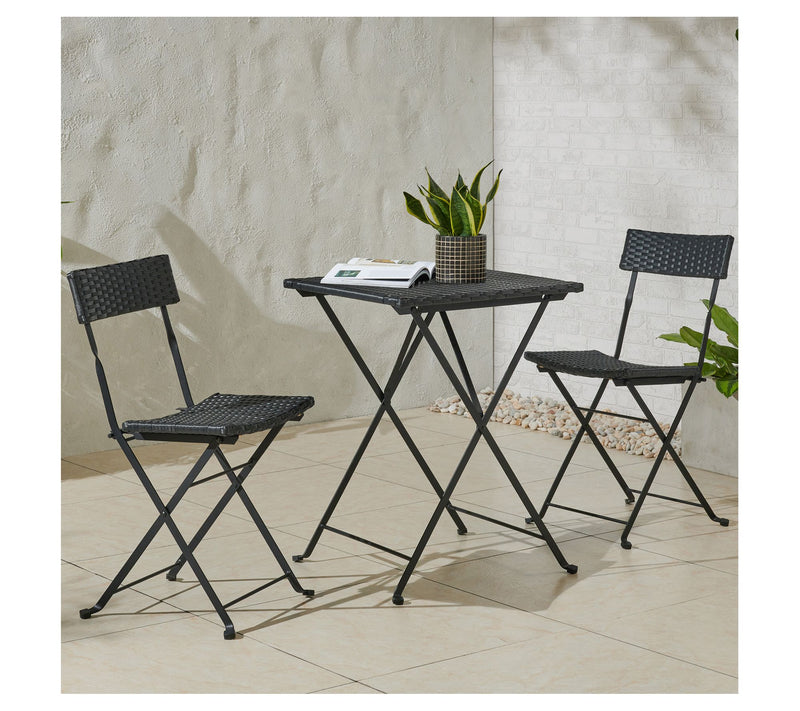 Lavish Home Folding Patio Bistro 3-Piece Rattanand Steel Cafe — Main view