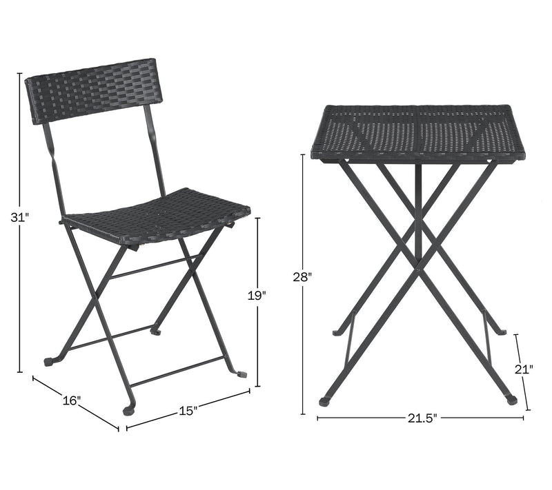 Lavish Home Folding Patio Bistro 3-Piece Rattanand Steel Cafe — View 3