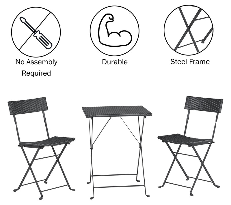 Lavish Home Folding Patio Bistro 3-Piece Rattanand Steel Cafe — View 4