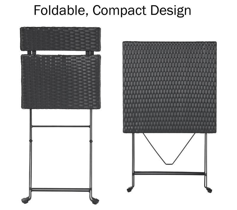 Lavish Home Folding Patio Bistro 3-Piece Rattanand Steel Cafe — View 5