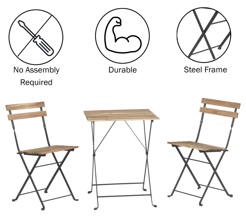 Lavish Home Folding Patio Bistro 3-Piece AcaciaWood Cafe — View 5