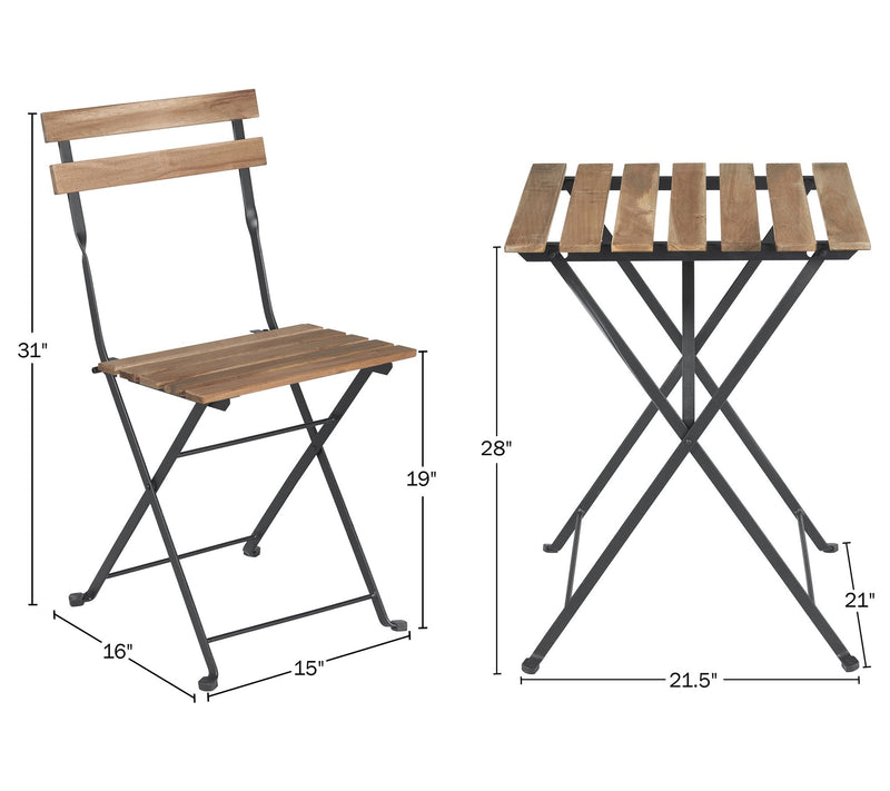Lavish Home Folding Patio Bistro 3-Piece AcaciaWood Cafe — View 4
