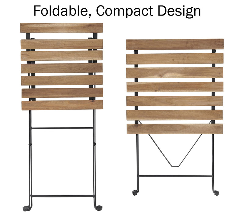 Lavish Home Folding Patio Bistro 3-Piece AcaciaWood Cafe — View 6