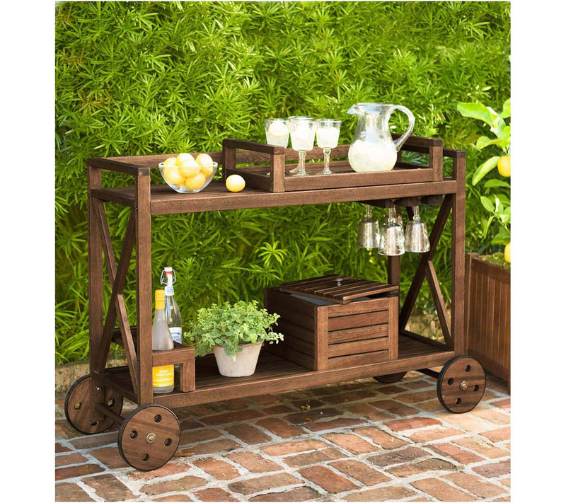 Plow & Hearth Claremont Eucalyptus Rolling Outdoor Bar Cart — Main view
