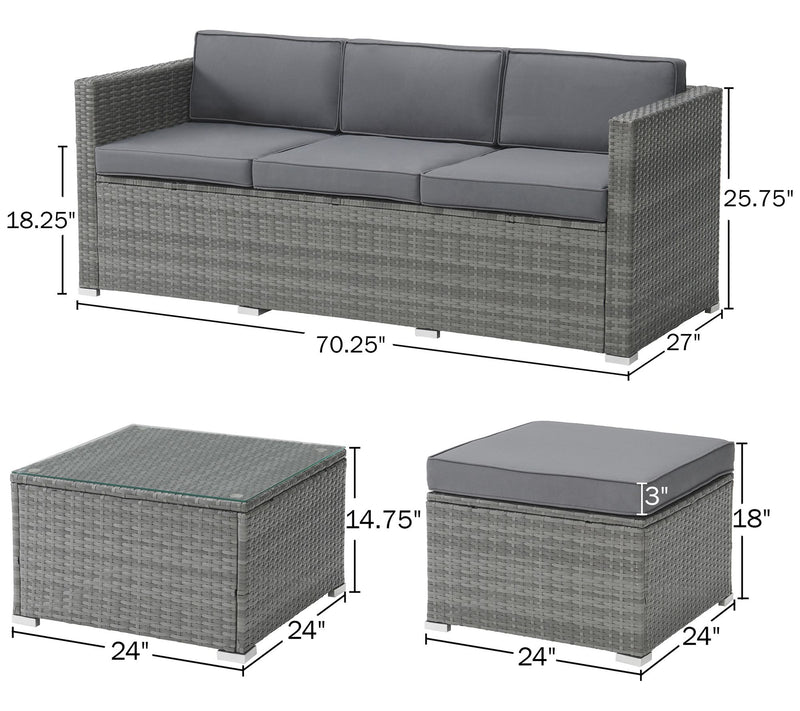 Lavish Home Patio 3-Piece Rattan Outdoor Furniture — View 6