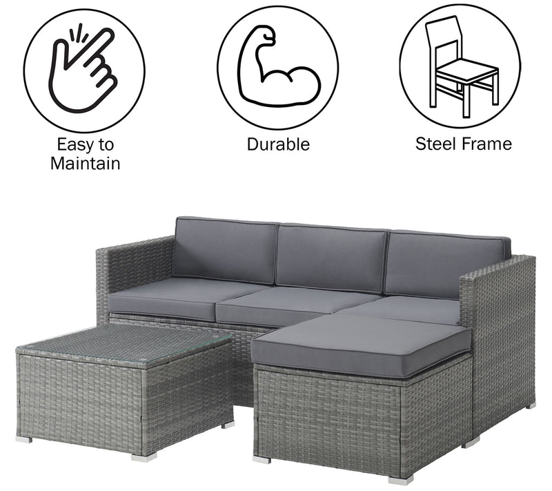 Lavish Home Patio 3-Piece Rattan Outdoor Furniture — View 7