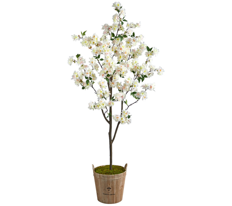 Nearly Natural 6'Cherry Blossom Faux Tree in Farmhouse Planter — View 3
