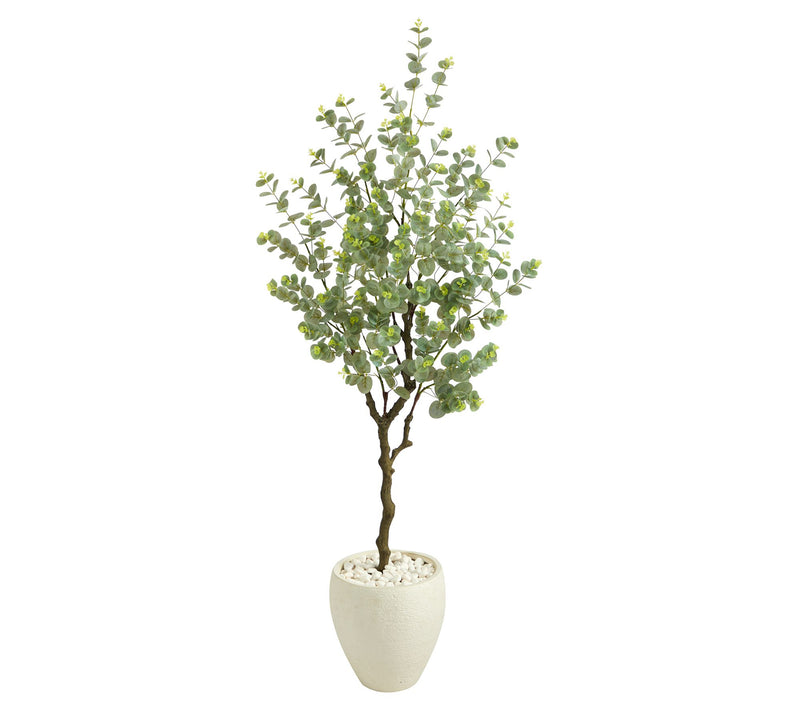 Nearly Natural 63" Eucalyptus Faux Tree in White Planter — Main view