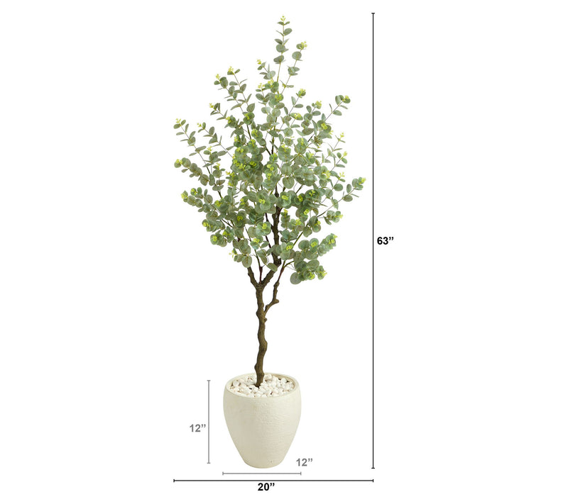 Nearly Natural 63" Eucalyptus Faux Tree in White Planter — View 4