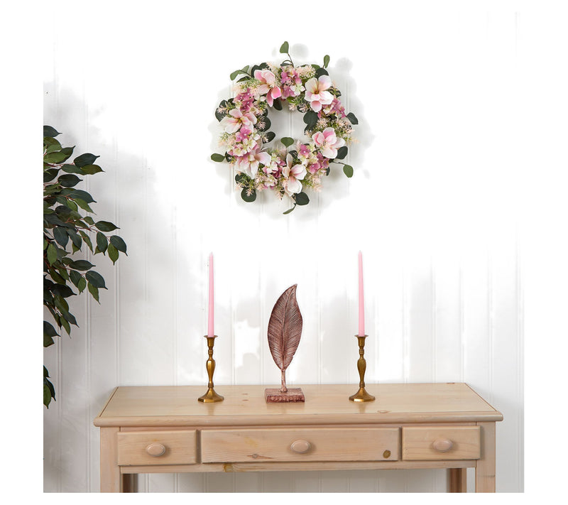 Nearly Natural 20" Hydrangea and Magnolia Faux Wreath — View 4