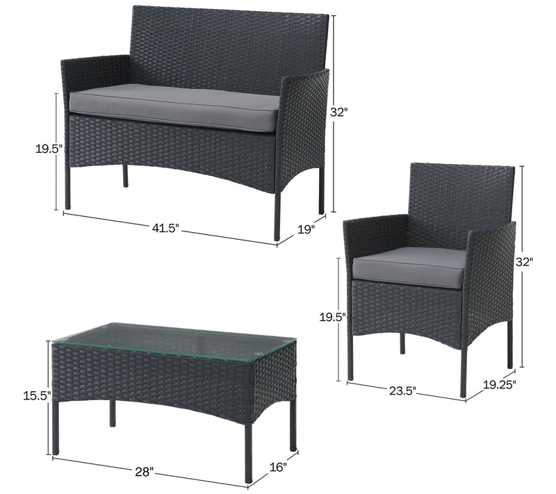 Lavish Home 4-Piece Patio Outdoor Rattan Furniture — View 4