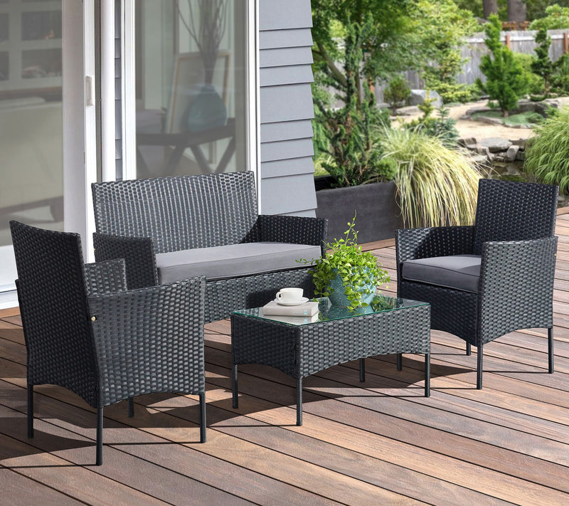 Lavish Home 4-Piece Patio Outdoor Rattan Furniture — View 7