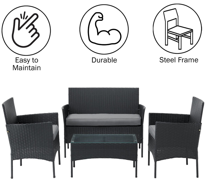 Lavish Home 4-Piece Patio Outdoor Rattan Furniture — View 5
