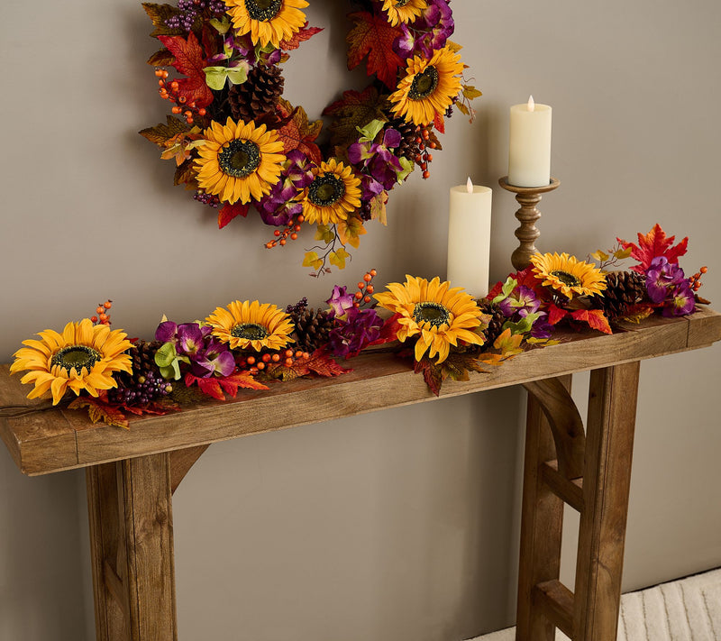4' Sunflower, Berry, and Hydrangea Garland by Valerie — Main view