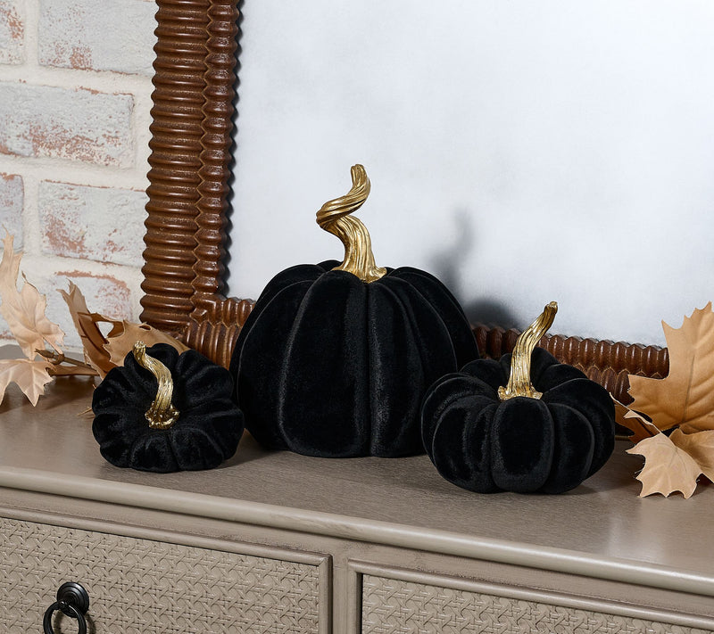 Set of 3 Flocked Pumpkins with Gold Stems by Valerie — View 15