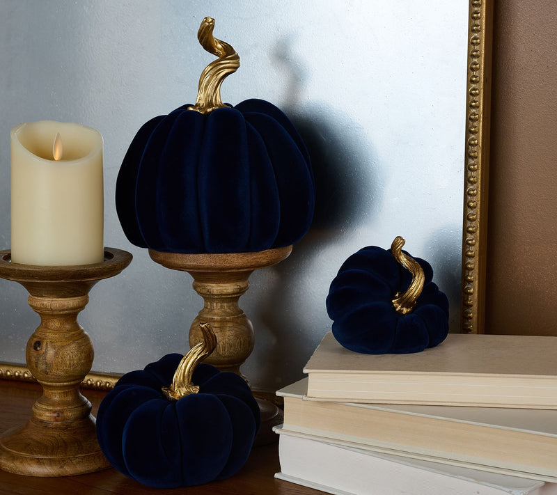 Set of 3 Flocked Pumpkins with Gold Stems by Valerie — View 6