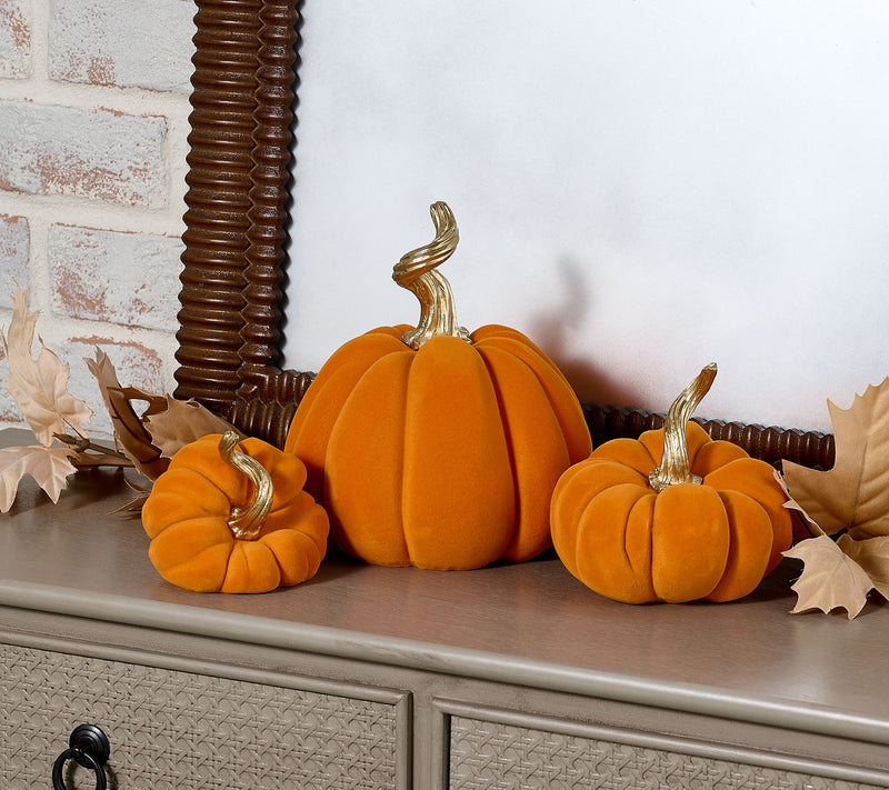 Set of 3 Flocked Pumpkins with Gold Stems by Valerie — View 17