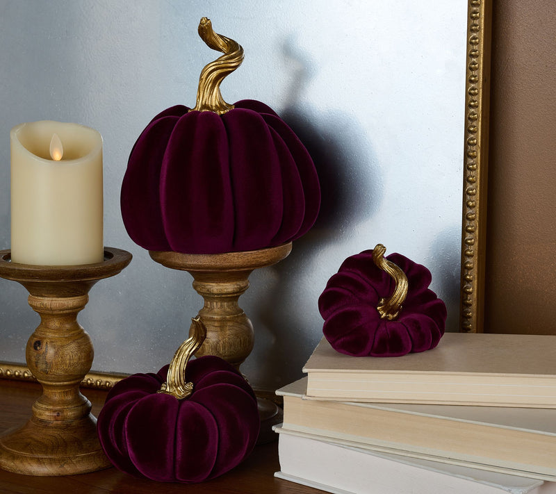 Set of 3 Flocked Pumpkins with Gold Stems by Valerie — View 9