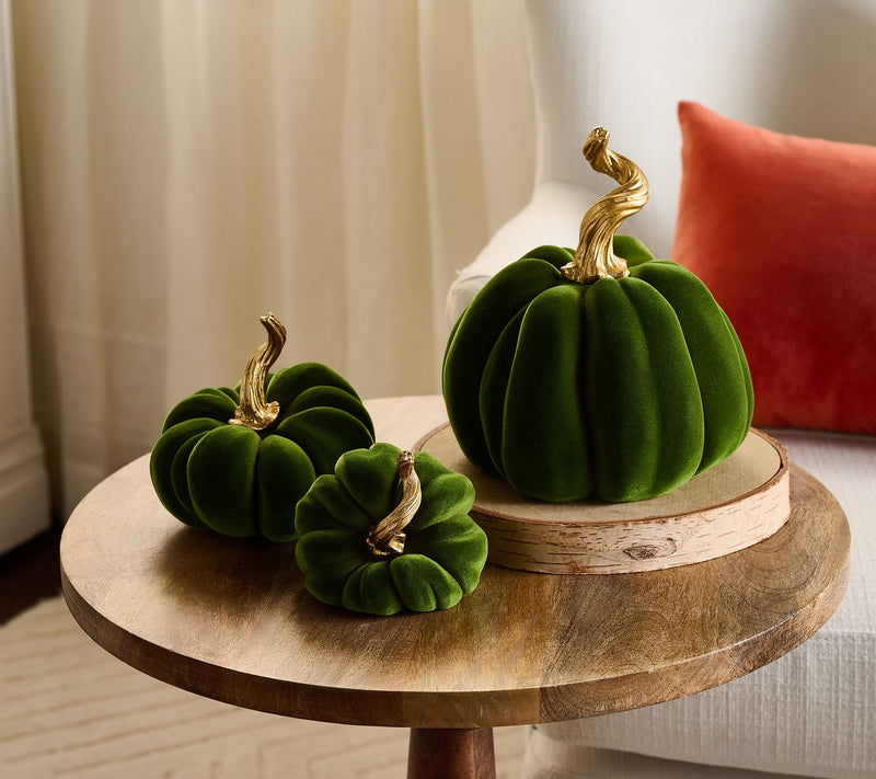 Set of 3 Flocked Pumpkins with Gold Stems by Valerie — View 14