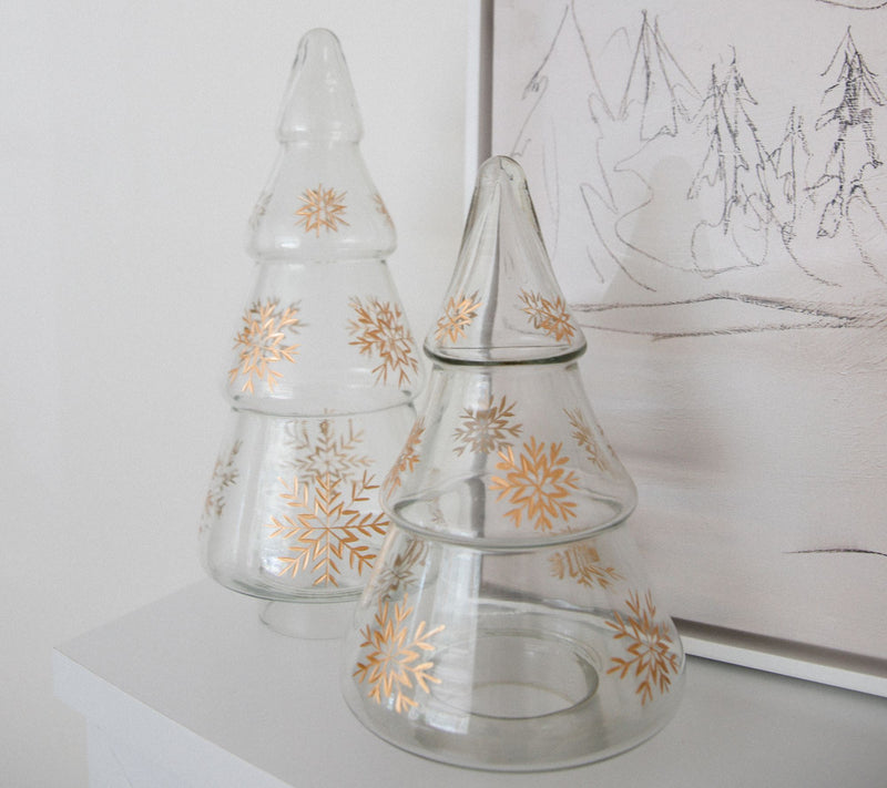 Set of 2 Snowflake Etched Glass Trees by Lauren McBride — Main view
