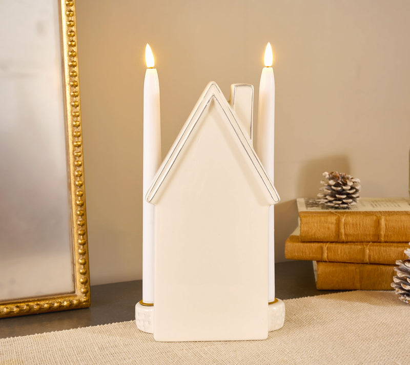 Lightscapes Ceramic Holiday Scene with 2 Flameless Taper Candles — View 6
