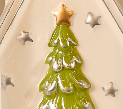 Lightscapes Ceramic Holiday Scene with 2 Flameless Taper Candles — Main view