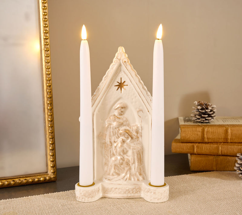 Lightscapes Ceramic Holiday Scene with 2 Flameless Taper Candles — View 4
