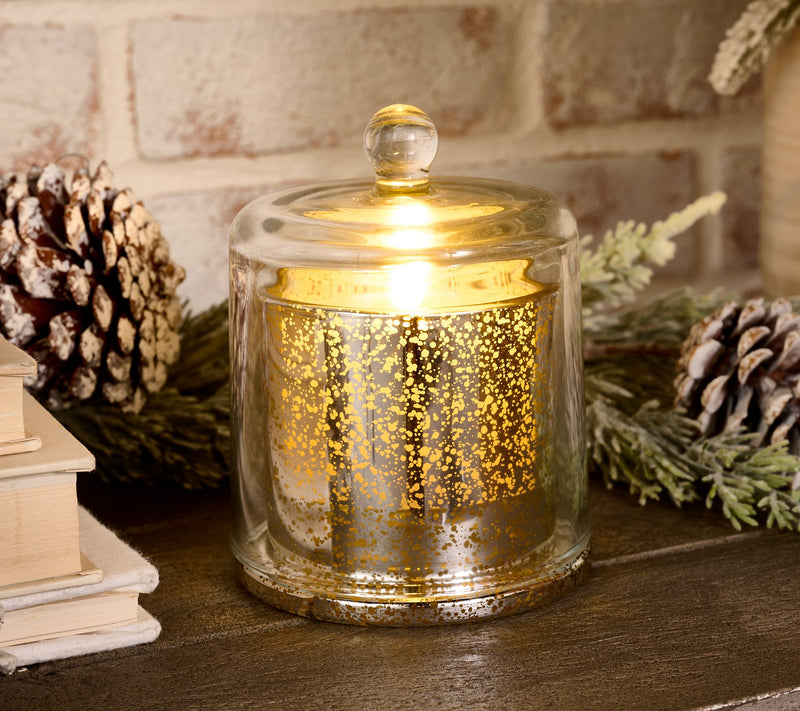 Lightscapes Mercury Glass Cloche with Flameless Candle — View 9