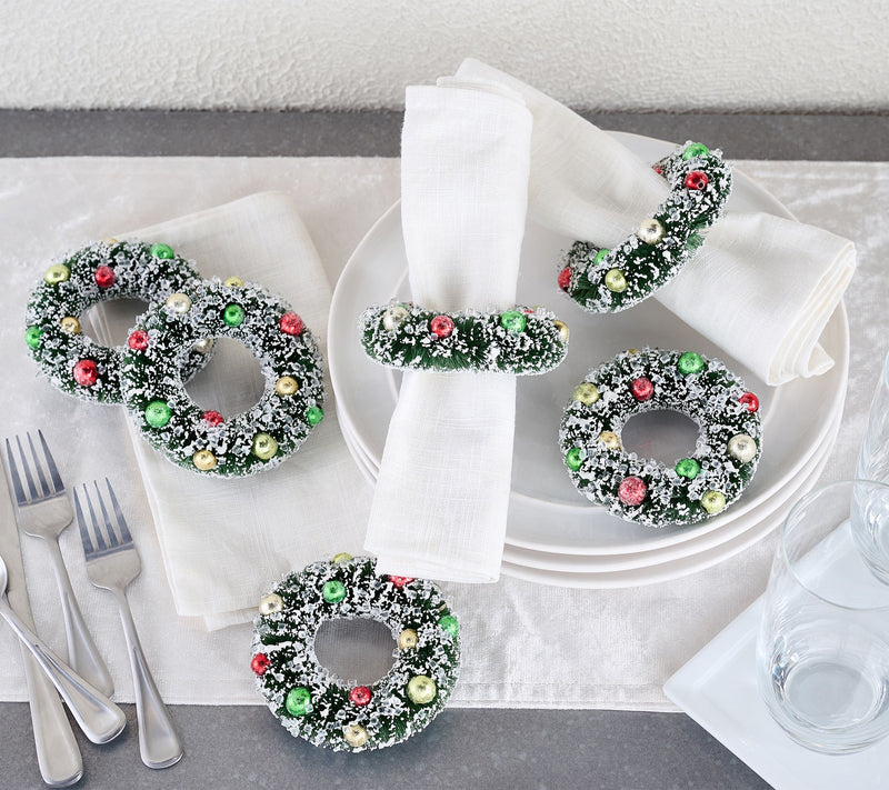 Set of 6 Bottlebrush Napkin Rings with Ornaments by Valerie — Main view